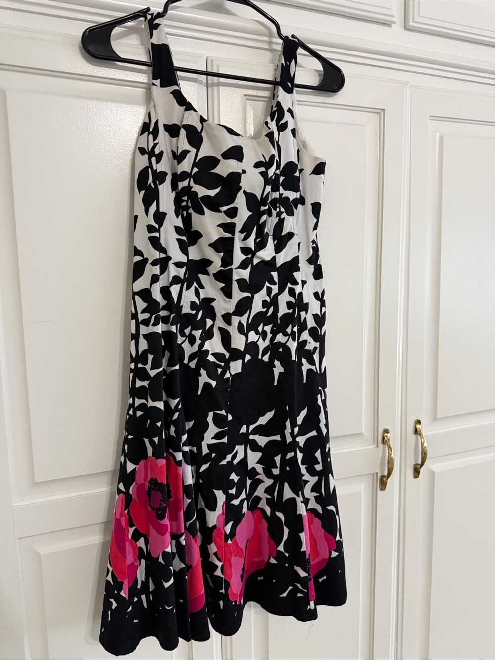 Nine West Black and White Floral Dress with Pink Hem Flowers